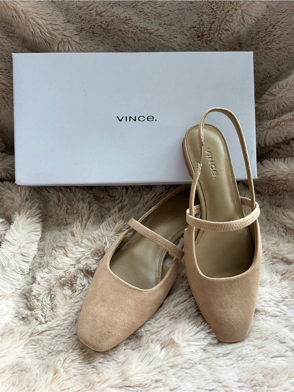 Vince Nude Beige Suede Square-Toe Slingback Mules